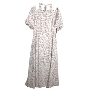 ASTR Puff Sleeve Ditsy Floral Midi Dress Multi Color Cottagecore Fairy Size XL